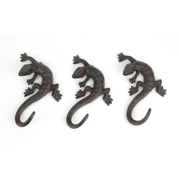 Set of 3 Rustic Cast Iron Lizard Decorative Wall Hanging Tail Hooks Home Decor - Picture 2 of 3